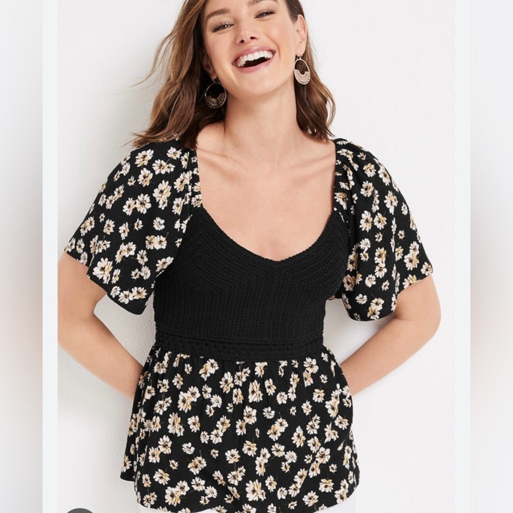 Floral Crochet Bodice babydoll Top size S